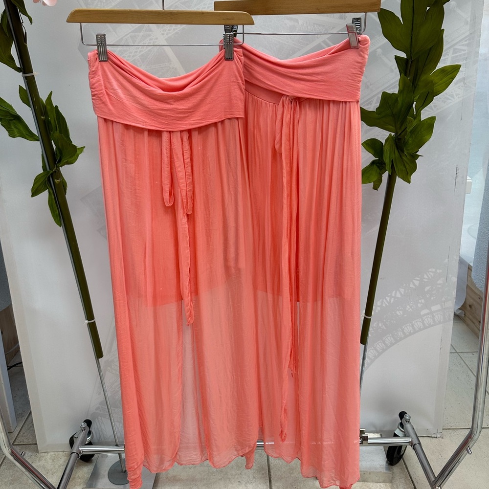 Coral Italian Silk Sequin High Low Skirt - Picture 3 of 5